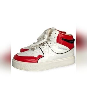 Bebe Monah High-Top Platform Sneakers Red White Black Women's Shoes Size 10 US